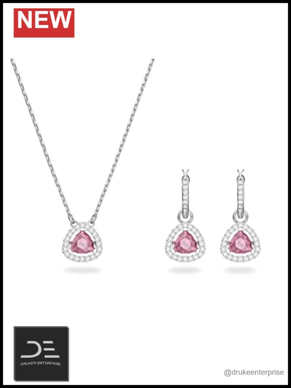 Crystal Jewelry Set with Pendant & Earrings, Rhodium Plated
